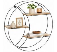 Urbn-Living Round Geometric Wire Shelf 3 Tier Black Metal Frame Wall Mounted Wood Shelving Unit