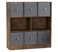 Urbn-Living Rustic Brown, Light Grey - Asymmetrical 8 Cube Bookcase Unit W/ 6 Drawer Inserts