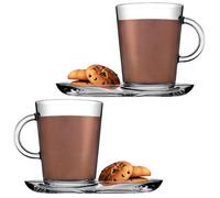 Urbn-Living Set Of 2 - 400Ml Pasabahce Handled Glass Mug & Large Saucer Set