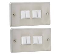 Urbn-Living Set Of 2 - British General Stainless Steel 10A 4-Gang 2-Way Light Switch Plate