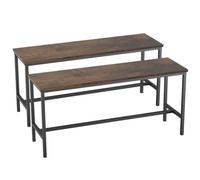 Urbn-Living Set Of 2 Rustic Oak Industrial Dining Bench Powder Coated Steel Frame Sturdy Metal Legs Flat Pack