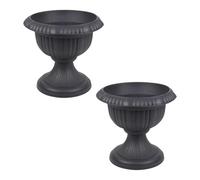 Urbn-Living Set Of 2 - Urn Pedestal Flower Pot - Matte Black