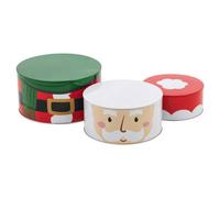 Urbn-Living Set Of 3 Santa Christmas Round Stacking Lidded Cake Tins Nesting Biscuit Cookie Storage