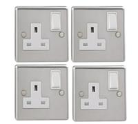 Urbn-Living Set Of 4 - British General Stainless Steel 1-Gang Switched Socket 13 Amp Double