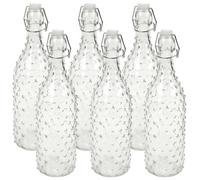 Urbn-Living Set Of 6 - 1L Clear Dotted Design Glass Swing Lid Bottle