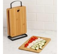 Urbn-Living Set Of 6 Wooden Chopping Boards W/ Stand Bamboo Kitchen Cutting Board Set