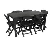 Urbn-Living Set Of 7 - Anthracite Plastic Dining Table & Folding Chairs