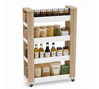 Urbn-Living Slim Oak & White 4-Tier Rolling Kitchen Storage Trolley Cart Narrow Gap Utility Unit