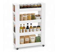 Urbn-Living Slim White 4-Tier Rolling Kitchen Storage Trolley Cart Narrow Gap Utility Unit