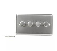 Urbn-Living Stainless Steel - Volex Crabtree 4-Gang Dimmer Light Switch - Angled Style