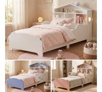 Urbn-Living Toto Pink Wooden Toddler Bed W/ Integrated Bookshelf Storage Junior Kids Frame