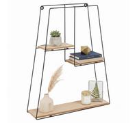 Urbn-Living Trapezium Geometric Wire Shelf 3 Tier Black Metal Frame Wall Mounted Wood Shelving Unit