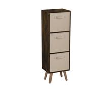 Urbn-Living Urbnliving 100Cm Height Rustic Brown 3-Tier 3-Drawer Beige Cube Shelving Unit With Scandinavian Beech Legs