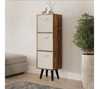 Urbn-Living Urbnliving 100Cm Height Rustic Brown 3-Tier 3-Drawer Cream Cube Shelving Unit With Scandinavian Black Legs