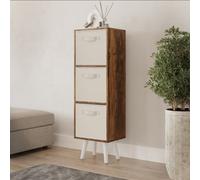 Urbn-Living Urbnliving 100Cm Height Rustic Brown 3-Tier 3-Drawer Cream Cube Shelving Unit With Scandinavian White Legs