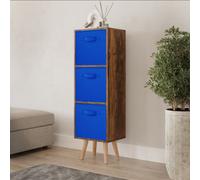 Urbn-Living Urbnliving 100Cm Height Rustic Brown 3-Tier 3-Drawer Dark Blue Cube Shelving Unit With Scandinavian Beech Legs