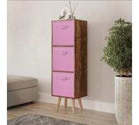 Urbn-Living Urbnliving 100Cm Height Rustic Brown 3-Tier 3-Drawer Light Pink Cube Shelving Unit With Scandinavian Beech Legs