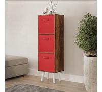 Urbn-Living Urbnliving 100Cm Height Rustic Brown 3-Tier 3-Drawer Red Cube Shelving Unit With Scandinavian White Legs