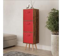 Urbn-Living Urbnliving 100Cm Height Rustic Brown 3-Tier 3-Drawer Red Cube Shelving Unit With Scandinavian Beech Legs