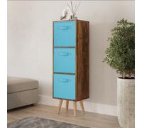 Urbn-Living Urbnliving 100Cm Height Rustic Brown 3-Tier 3-Drawer Sky Blue Cube Shelving Unit With Scandinavian Beech Legs