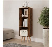 Urbn-Living Urbnliving 100Cm Height Rustic Brown 3-Tier Cube Display Cabinet With Scandinavian Beech Legs