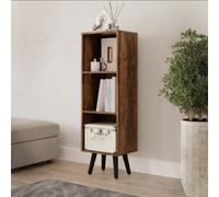 Urbn-Living Urbnliving 100Cm Height Rustic Brown 3-Tier Cube Display Cabinet With Scandinavian Black Legs