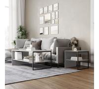 Urbn-Living Urbnliving 100Cm Width Grey Steel Frame Wooden Coffee Table & 2 X 40Cm Sofa Side End Open Storage Unit
