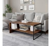 Urbn-Living Urbnliving 100Cm Width Rustic Brown Wooden Coffee Table Steel Frame Open Storage Shelf Living Room Furniture