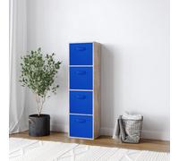 Urbn-Living Urbnliving 106Cm Height 4 Tiers Antique Oak Wooden Shelves Cubes Storage Units With Dark Blue Drawer Insert