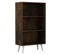 Urbn-Living Urbnliving 110Cm Height 3 Tier Rustic Brown Bookcase Storage Cabinet Scandinavian Style White Legs Room Display Unit