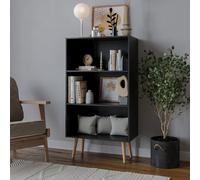 Urbn-Living Urbnliving 110Cm Height Black 3-Tier Wooden Cabinet With Beech Legs
