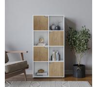 Urbn-Living Urbnliving 119Cm Height 8 Cubes White Wooden Bookcase Shelving Display Shelf Oak Door Storage Unit