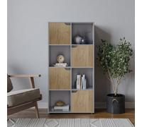 Urbn-Living Urbnliving 119Cm Height Grey 8 Cube Bookcase Shelving Display Shelf Storage Unit Oak Wooden Door