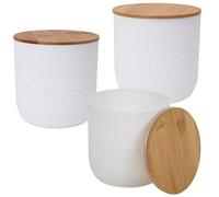 Urbn-Living Urbnliving 12 Cm Height White Storage Tea Coffee Biscuits Food Storage Jar Canister Container Bamboo Lid
