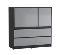 Urbn-Living Urbnliving 120Cm Height Black With 3 Sliding Grey Door 4 Drawer Bedside Cabinet Storage End Unit Bedroom Furniture