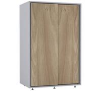 Urbn-Living Urbnliving 120Cm Height Grey Carcass With 2 Oak Sliding Doors Wardrobe Bedroom Storage Closet Hanging Rail Cupboard Unit