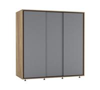 Urbn-Living Urbnliving 120Cm Wide Oak Carcass With 3 Sliding Grey Doors Children Kids Wardrobe Bedroom Storage Closet Hanging Rail