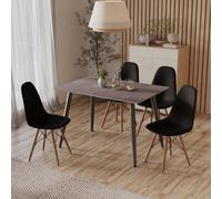 Urbn-Living Urbnliving 120Cm Width 5 Pcs Ceramic Armani Grey Rectangle Table With Black Chairs Set