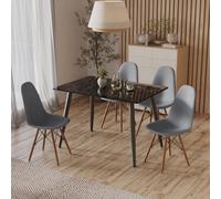 Urbn-Living Urbnliving 120Cm Width 5 Pcs Ceramic Crimea Shinny Rectangle Table With Grey Chairs Set