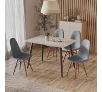 Urbn-Living Urbnliving 120Cm Width 5 Pcs Ceramic Gloss White Rectangle Table With Grey Chairs Set