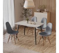 Urbn-Living Urbnliving 120Cm Width 5 Pcs Ceramic Matt White Rectangle Table With Grey Chairs Set