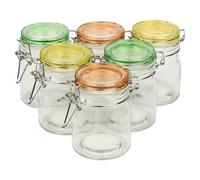 URBNLIVING Set of 6 Glass Storage Jars with Airtight Coloured Clip Lids 145ml Capacity Ideal for Kitchen Organization, Storing Spices, Herbs, and Dry Goods Stylish and Functional Storage Solution