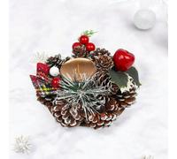URBNLIVING 15/26/27cm Christmas Wreath with 1/2/4 Pcs Festive Candle Holder Centrepiece Arrangement Artificial Foliage Pinecones Berries Decor for Dining Table Front Door Xmas Party Decoration
