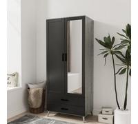 Urbn-Living Urbnliving 180Cm Height Ash Grey Wardrobe With Mirror Black 2 Door 2 Drawer Bedroom Clothes Storage Hanging Rail