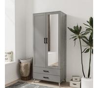 Urbn-Living Urbnliving 180Cm Height Ash Grey Wardrobe With Mirror Grey 2 Door 2 Drawer Bedroom Clothes Storage Hanging Rail