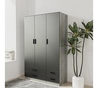 Urbn-Living Urbnliving 180Cm Height Black 3 Door 4 Drawer Wardrobe Storage Shelf Modern Bedroom Ash Grey Furniture