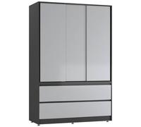 Urbn-Living Urbnliving 180Cm Height Black Carcass 3 Sliding Grey Door With 4 Grey Drawer Wardrobe Clothes Storage Hanging Rail Bedroom