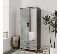 Urbn-Living Urbnliving 180Cm Height Black Mirror Wardrobe With Ash Grey 2 Door 2 Drawer Bedroom Clothes Storage Hanging Rail