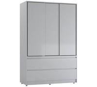 Urbn-Living Urbnliving 180Cm Height Grey Carcass 3 Sliding Grey Door With 4 Grey Drawer Wardrobe Clothes Storage Hanging Rail Bedroom