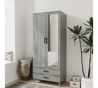 Urbn-Living Urbnliving 180Cm Height Grey Mirror Wardrobe With Ash Grey 2 Door 2 Drawer Bedroom Clothes Storage Hanging Rail